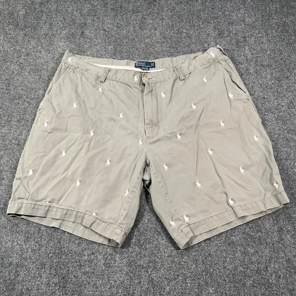 Polo Ralph Lauren Prospect Short Mens 42 All Over Pony Logo Chino Gray Preppy